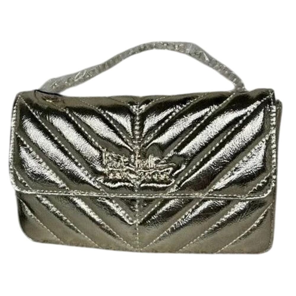 NICOLE MILLER Shiny Gold Evening Purse Chain Strap Crossbody Vegan Leather | NWT